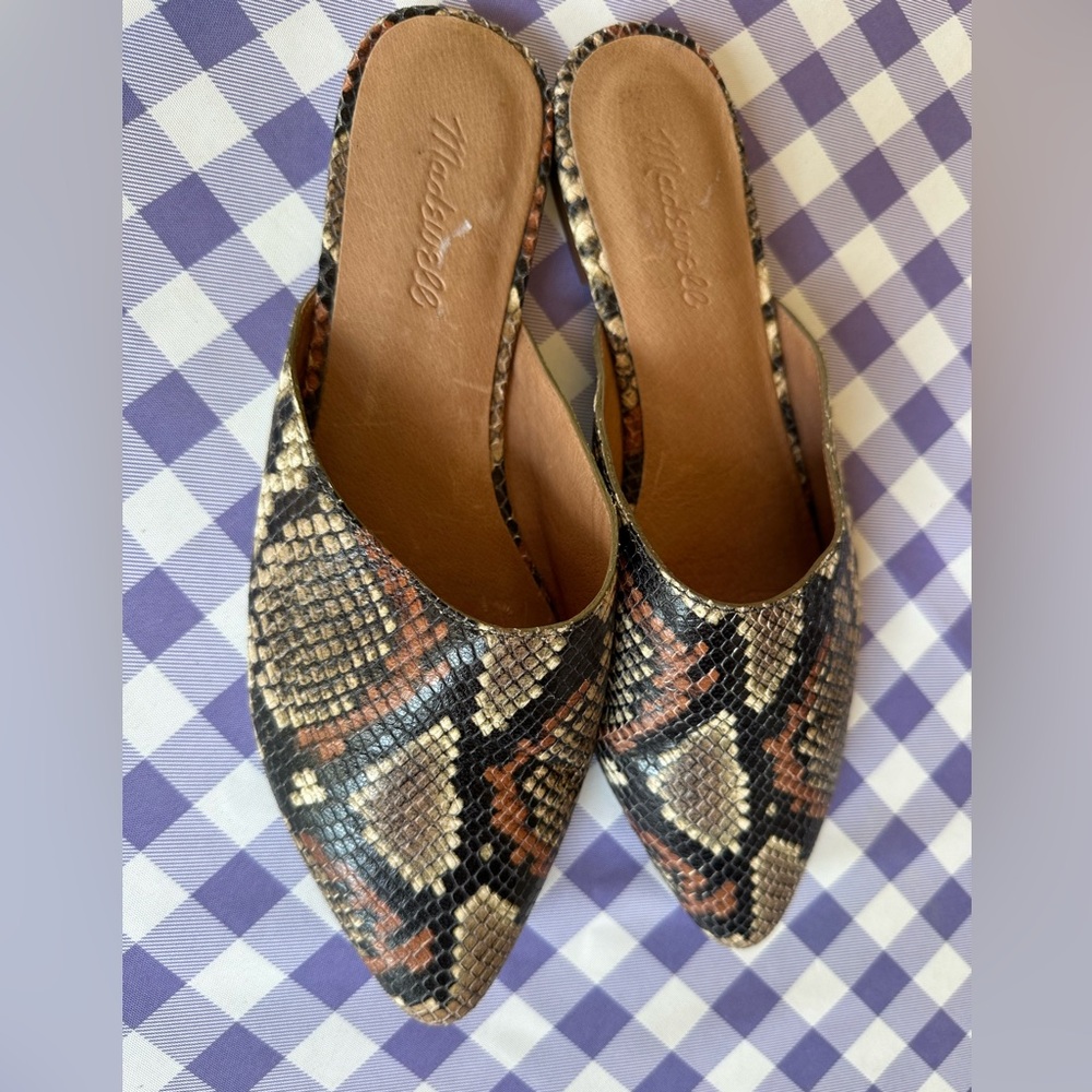 Women’s Madewell Remi Mule Leather Sandals Snake Print Size 8.5